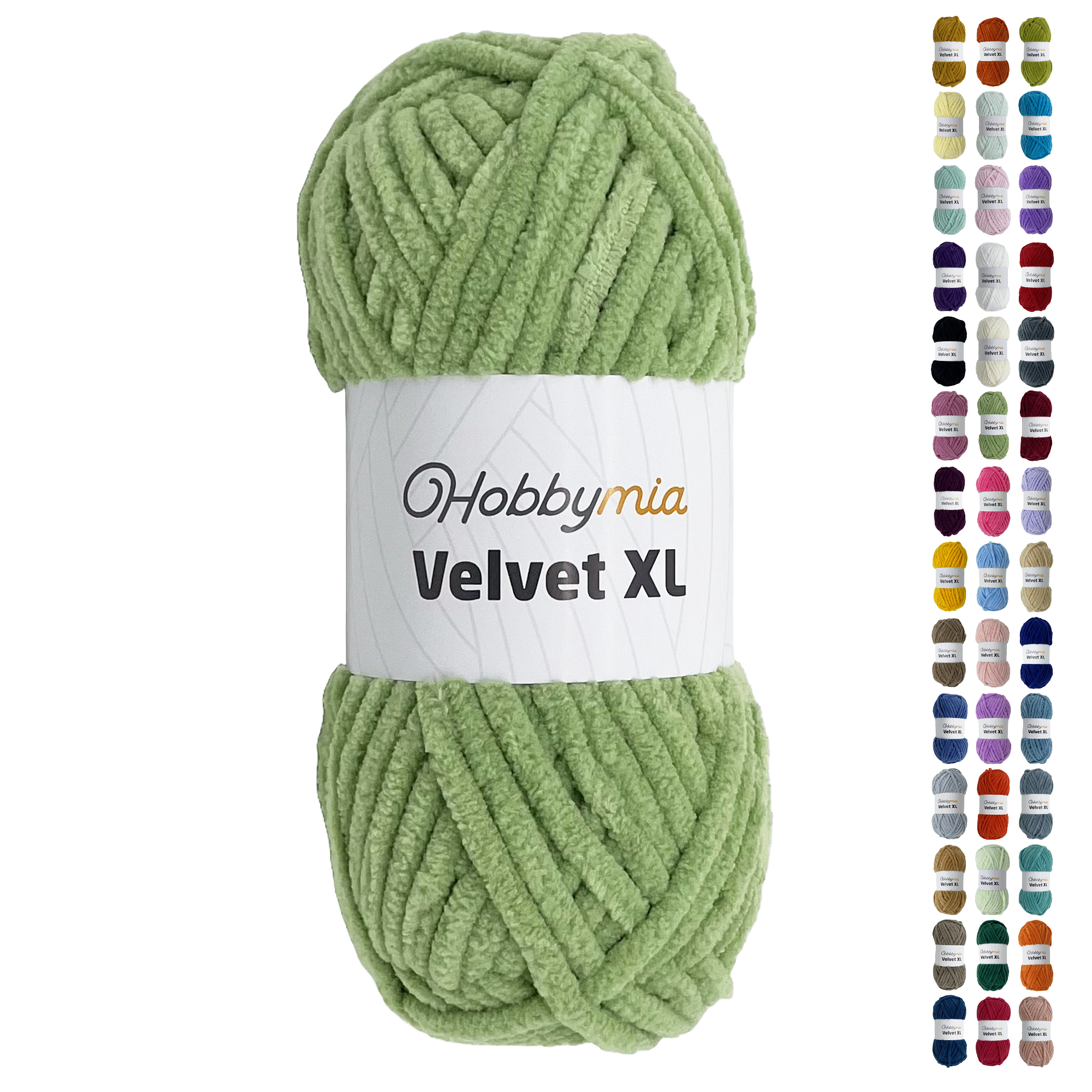 hobbymia-velvet-xl-1-14103-1.png HobbyMia Velvet XL - Chenille Yarn for Crocheting - 100g / 74yds - (6) Super Bulky Yarn - Fluffy Yarn for Crochet - Crocheting Baby Blankets (14103 - Olivine Green, 1 Skein) - Image 1