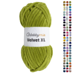 HobbyMia Velvet XL - Chenille Yarn for Crocheting - 100g / 74yds - (6) Super Bulky Yarn - Fluffy Yarn for Crochet - Crocheting Baby Blankets (1411 - Mustard Green, 1 Skein)