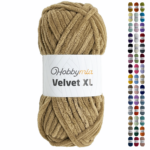 HobbyMia Velvet XL - Chenille Yarn for Crocheting - 100g / 74yds - (6) Super Bulky Yarn - Fluffy Yarn for Crochet - Crocheting Baby Blankets (14199 - Burly Wood, 1 Skein)