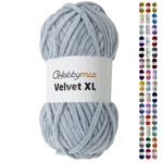 HobbyMia Velvet XL - Chenille Yarn for Crocheting - 100g / 74yds - (6) Super Bulky Yarn - Fluffy Yarn for Crochet - Crocheting Baby Blankets (14416 - Ghost Gray, 1 Skein)