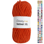 HobbyMia Velvet XL - Chenille Yarn for Crocheting - 100g / 74yds - (6) Super Bulky Yarn - Fluffy Yarn for Crochet - Crocheting Baby Blankets (14421 - Cadmium Red, 1 Skein)