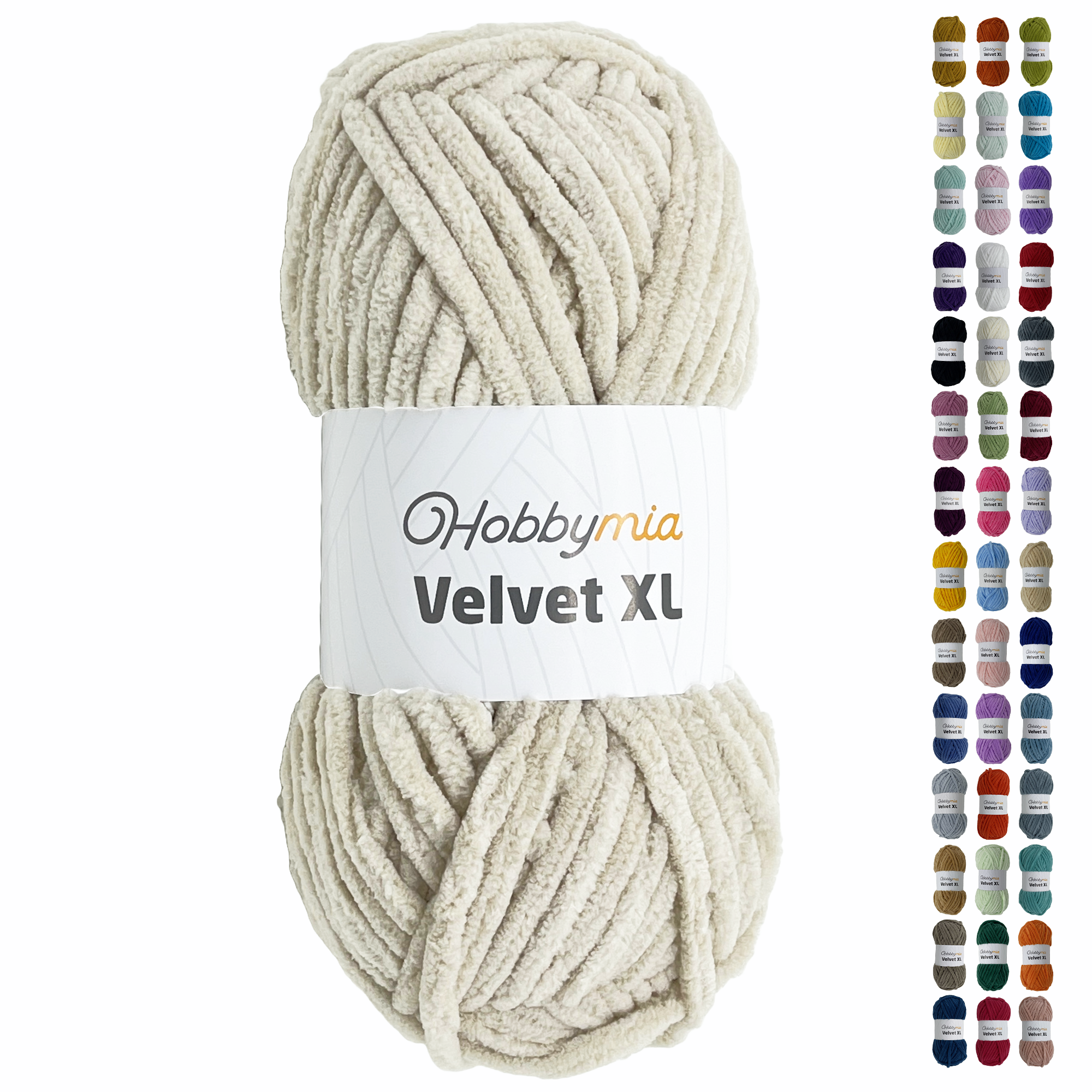 hobbymia-velvet-xl-1-14599-1.png HobbyMia Velvet XL - Chenille Yarn for Crocheting - 100g / 74yds - (6) Super Bulky Yarn - Fluffy Yarn for Crochet - Crocheting Baby Blankets (14599 - Pearl Bush, 1 Skein) - Image 1
