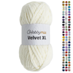 HobbyMia Velvet XL - Chenille Yarn for Crocheting - 100g / 74yds - (6) Super Bulky Yarn - Fluffy Yarn for Crochet - Crocheting Baby Blankets (1462 - Eggshell, 1 Skein)