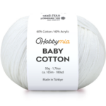 HobbyMia Baby Cotton Yarn for Crocheting - 50g / 180yds - (2) Fine, Sport Weight Yarn - Soft Amigurumi Yarn for Crochet Thread - 60% Cotton & 40% Acrylic (White, 1 Ball)