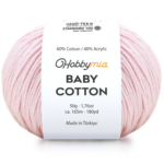 HobbyMia Baby Cotton Yarn for Crocheting - 50g / 180yds - (2) Fine, Sport Weight Yarn - Soft Amigurumi Yarn for Crochet Thread - 60% Cotton & 40% Acrylic (Light Pink, 1 Ball)