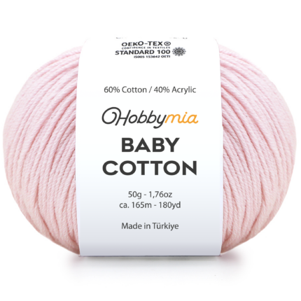 HobbyMia Baby Cotton Yarn for Crocheting - 50g / 180yds - (2) Fine, Sport Weight Yarn - Soft Amigurumi Yarn for Crochet Thread - 60% Cotton & 40% Acrylic (Light Pink, 1 Ball)