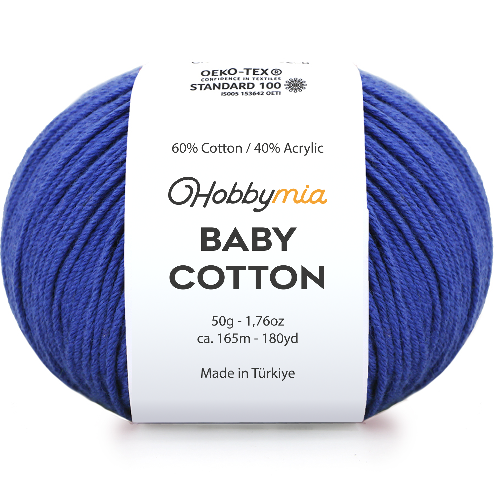 133421-1-royal-blue-1.png HobbyMia Baby Cotton Yarn for Crocheting - 50g / 180yds - (2) Fine, Sport Weight Yarn - Soft Amigurumi Yarn for Crochet Thread - 60% Cotton & 40% Acrylic (Royal Blue, 1 Ball) - Image 1