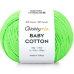 HobbyMia Baby Cotton Yarn for Crocheting - 50g / 180yds - (2) Fine, Sport Weight Yarn - Soft Amigurumi Yarn for Crochet Thread - 60% Cotton & 40% Acrylic (Neon Green, 1 Ball)