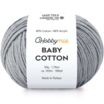 HobbyMia Baby Cotton Yarn for Crocheting - 50g / 180yds - (2) Fine, Sport Weight Yarn - Soft Amigurumi Yarn for Crochet Thread - 60% Cotton & 40% Acrylic (Gray, 1 Ball)