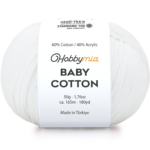 HobbyMia Baby Cotton Yarn for Crocheting - 50g / 180yds - (2) Fine, Sport Weight Yarn - Soft Amigurumi Yarn for Crochet Thread - 60% Cotton & 40% Acrylic (Max White, 1 Ball)