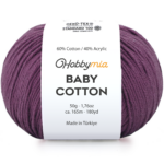 HobbyMia Baby Cotton Yarn for Crocheting - 50g / 180yds - (2) Fine, Sport Weight Yarn - Soft Amigurumi Yarn for Crochet Thread - 60% Cotton & 40% Acrylic (Plum, 1 Ball)