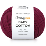 HobbyMia Baby Cotton Yarn for Crocheting - 50g / 180yds - (2) Fine, Sport Weight Yarn - Soft Amigurumi Yarn for Crochet Thread - 60% Cotton & 40% Acrylic (Claret Red, 1 Ball)