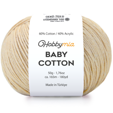 HobbyMia Baby Cotton Yarn for Crocheting - 50g / 180yds - (2) Fine, Sport Weight Yarn - Soft Amigurumi Yarn for Crochet Thread - 60% Cotton & 40% Acrylic (Vanilla, 1 Ball)