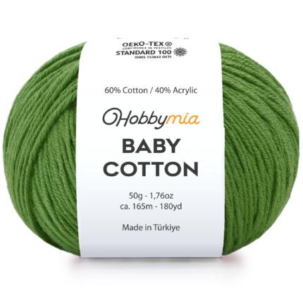 HobbyMia Baby Cotton Yarn for Crocheting - 50g / 180yds - (2) Fine, Sport Weight Yarn - Soft Amigurumi Yarn for Crochet Thread - 60% Cotton & 40% Acrylic (Pine Green, 1 Ball)