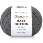 HobbyMia Baby Cotton Yarn for Crocheting - 50g / 180yds - (2) Fine, Sport Weight Yarn - Soft Amigurumi Yarn for Crochet Thread - 60% Cotton & 40% Acrylic (Dark Gray, 1 Ball)