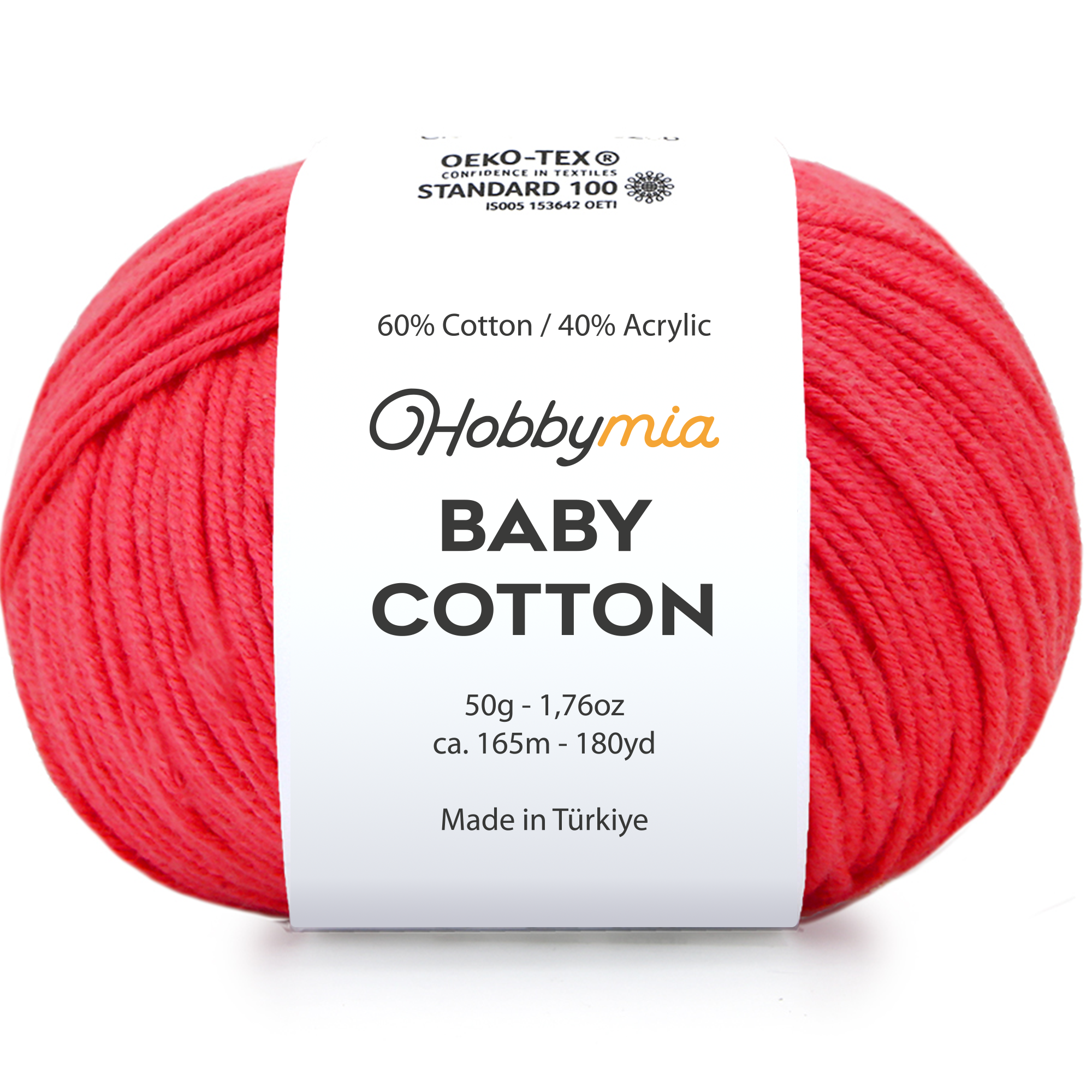 133458-1-watermelon-1.png HobbyMia Baby Cotton Yarn for Crocheting - 50g / 180yds - (2) Fine, Sport Weight Yarn - Soft Amigurumi Yarn for Crochet Thread - 60% Cotton & 40% Acrylic (Watermelon, 1 Ball) - Image 1
