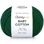 HobbyMia Baby Cotton Yarn for Crocheting - 50g / 180yds - (2) Fine, Sport Weight Yarn - Soft Amigurumi Yarn for Crochet Thread - 60% Cotton & 40% Acrylic (Evergreen, 1 Ball)
