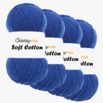 HobbyMia Soft Cotton Yarn for Crocheting - 100gr / 361yds - 55% Cotton / 45% Acrylic - (2) Sport Fine Weight (Blue - Saxe Blue, 4 Skeins)