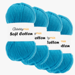 HobbyMia Soft Cotton Yarn for Crocheting - 100gr / 361yds - 55% Cotton / 45% Acrylic - (2) Sport Fine Weight (Blue - Ocean, 4 Skeins)
