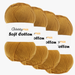 HobbyMia Soft Cotton Yarn for Crocheting - 100gr / 361yds - 55% Cotton / 45% Acrylic - (2) Sport Fine Weight (Brown - Mustard, 4 Skeins)