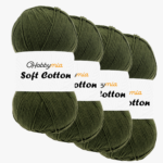 HobbyMia Soft Cotton Yarn for Crocheting - 100gr / 361yds - 55% Cotton / 45% Acrylic - (2) Sport Fine Weight (Green - Forest Green, 4 Skeins)