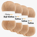 HobbyMia Soft Cotton Yarn for Crocheting - 100gr / 361yds - 55% Cotton / 45% Acrylic - (2) Sport Fine Weight (Brown - Ashy Powder, 4 Skeins)