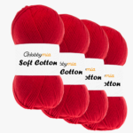 HobbyMia Soft Cotton Yarn for Crocheting - 100gr / 361yds - 55% Cotton / 45% Acrylic - (2) Sport Fine Weight (Red - Red, 4 Skeins)