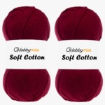 HobbyMia Soft Cotton Yarn for Crocheting - 100gr / 361yds - 55% Cotton / 45% Acrylic - (2) Sport Fine Weight (Red - Claret Red, 2 Skeins)