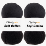 HobbyMia Soft Cotton Yarn for Crocheting - 100gr / 361yds - 55% Cotton / 45% Acrylic - (2) Sport Fine Weight (Black - Black, 2 Skeins)