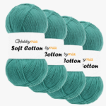 HobbyMia Soft Cotton Yarn for Crocheting - 100gr / 361yds - 55% Cotton / 45% Acrylic - (2) Sport Fine Weight (Green - Emerald Green, 4 Skeins)