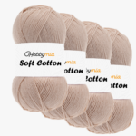 HobbyMia Soft Cotton Yarn for Crocheting - 100gr / 361yds - 55% Cotton / 45% Acrylic - (2) Sport Fine Weight (Brown - Candlelight, 4 Skeins)