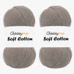 HobbyMia Soft Cotton Yarn for Crocheting - 100gr / 361yds - 55% Cotton / 45% Acrylic - (2) Sport Fine Weight (Brown - Dark Beige, 2 Skeins)