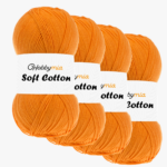 HobbyMia Soft Cotton Yarn for Crocheting - 100gr / 361yds - 55% Cotton / 45% Acrylic - (2) Sport Fine Weight (Orange - Pumpkin, 4 Skeins)