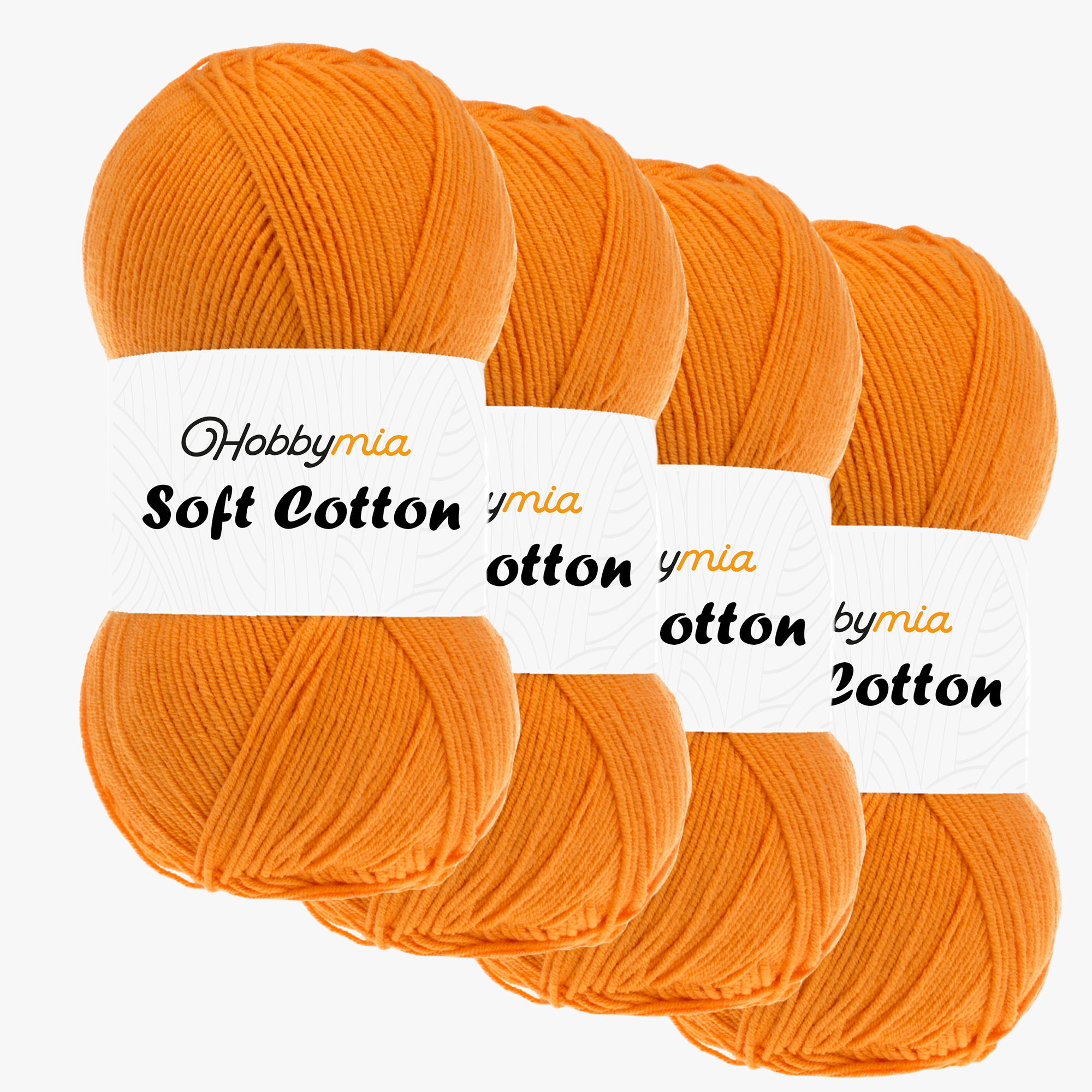 1483-4-1.png HobbyMia Soft Cotton Yarn for Crocheting - 100gr / 361yds - 55% Cotton / 45% Acrylic - (2) Sport Fine Weight (Orange - Pumpkin, 4 Skeins) - Image 1