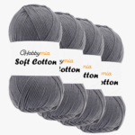 HobbyMia Soft Cotton Yarn for Crocheting - 100gr / 361yds - 55% Cotton / 45% Acrylic - (2) Sport Fine Weight (Gray - Charcoal Gray, 4 Skeins)