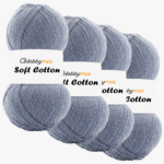 HobbyMia Soft Cotton Yarn for Crocheting - 100gr / 361yds - 55% Cotton / 45% Acrylic - (2) Sport Fine Weight (Gray - Ash Blue, 4 Skeins)