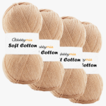 HobbyMia Soft Cotton Yarn for Crocheting - 100gr / 361yds - 55% Cotton / 45% Acrylic - (2) Sport Fine Weight (Yellow - Soft Apricot, 4 Skeins)