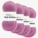 HobbyMia Soft Cotton Yarn for Crocheting - 100gr / 361yds - 55% Cotton / 45% Acrylic - (2) Sport Fine Weight (Purple - Rose Petal, 4 Skeins)