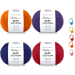 HobbyMia Baby Cotton Yarn Bundles for Crocheting - Each Ball is 50g / 180yds - (2) Fine, Sport Weight Yarn - Amigurumi Yarn, Crochet Thread - & 5 Stitch Makers (Vibrant - 1)