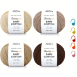 HobbyMia Baby Cotton Yarn Bundles for Crocheting - Each Ball is 50g / 180yds - (2) Fine, Sport Weight Yarn - Amigurumi Yarn, Crochet Thread - & 5 Stitch Makers (Coffee)
