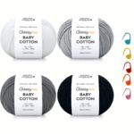 HobbyMia Baby Cotton Yarn Bundles for Crocheting - Each Ball is 50g / 180yds - (2) Fine, Sport Weight Yarn - Amigurumi Yarn, Crochet Thread - & 5 Stitch Makers (Gray Bundle)