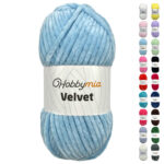 HobbyMia Velvet - Chenille Yarn for Crocheting - 100g / 132yds - (6) Super Bulky - Fluffy Yarn for Crocheting - Baby Blanket, Amigurumi, Shawl (Blue - Baby Blue, 1 Skein)