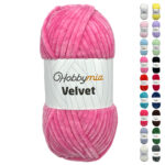 HobbyMia Velvet - Chenille Yarn for Crocheting - 100g / 132yds - (6) Super Bulky - Fluffy Yarn for Crocheting - Baby Blanket, Amigurumi, Shawl (Pink - Pink, 1 Skein)