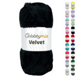 HobbyMia Velvet - Chenille Yarn for Crocheting - 100g / 132yds - (6) Super Bulky - Fluffy Yarn for Crocheting - Baby Blanket, Amigurumi, Shawl (Black, 1 Skein)