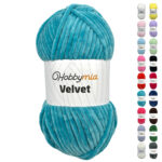 HobbyMia Velvet - Chenille Yarn for Crocheting - 100g / 132yds - (6) Super Bulky - Fluffy Yarn for Crocheting - Baby Blanket, Amigurumi, Shawl (Blue - Turquoise, 1 Skein)