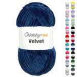 HobbyMia Velvet - Chenille Yarn for Crocheting - 100g / 132yds - (6) Super Bulky - Fluffy Yarn for Crocheting - Baby Blanket, Amigurumi, Shawl (Blue - Navy Blue, 1 Skein)