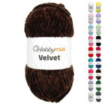 HobbyMia Velvet - Chenille Yarn for Crocheting - 100g / 132yds - (6) Super Bulky - Fluffy Yarn for Crocheting - Baby Blanket, Amigurumi, Shawl (Brown - Dark Coffee, 1 Skein)