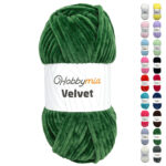 HobbyMia Velvet - Chenille Yarn for Crocheting - 100g / 132yds - (6) Super Bulky - Fluffy Yarn for Crocheting - Baby Blanket, Amigurumi, Shawl (Green - Casal, 1 Skein)