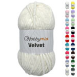 HobbyMia Velvet - Chenille Yarn for Crocheting - 100g / 132yds - (6) Super Bulky - Fluffy Yarn for Crocheting - Baby Blanket, Amigurumi, Shawl (White - Off-White, 1 Skein)