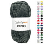 HobbyMia Velvet - Chenille Yarn for Crocheting - 100g / 132yds - (6) Super Bulky - Fluffy Yarn for Crocheting - Baby Blanket, Amigurumi, Shawl (Gray - Dark Gray, 1 Skein)